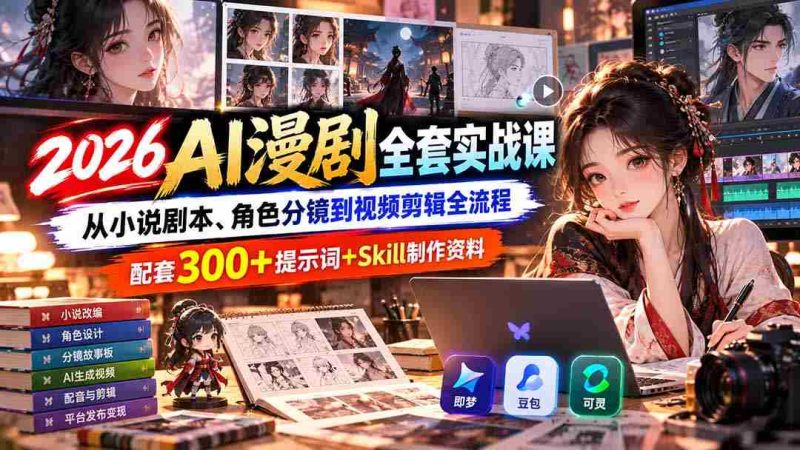 2026年AI动画剧集制作大揭秘:涵盖从小说改编、角色设计与镜头调度至视频剪辑的全过程指南,附赠300余个关键词与Skill制作资源礼包-一起发