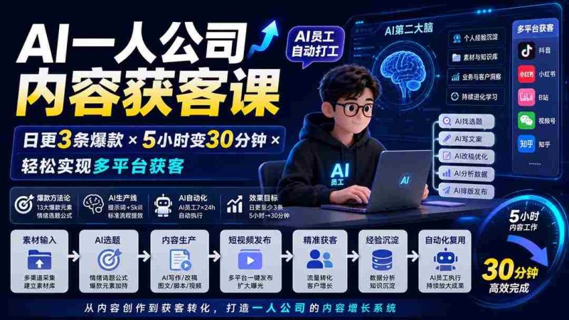 (20111期)AI一人公司内容获客课-更新8月:日更3条爆款×5小时变30分钟×AI员工自动打工,轻松实现多平台获客-一起发