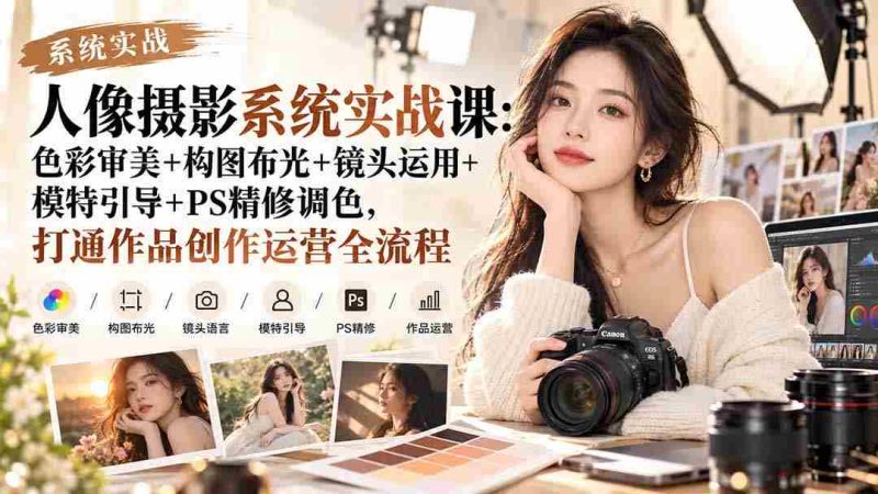 解锁人像摄影秘籍:从色彩美学到后期处理,全方位实战课程,助你创作运营一臂之力-一起发