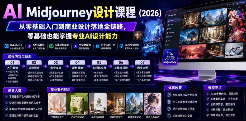 AI Midjourney设计课程(2026),从零基础入门到商业设计落地全链路,零基础也能掌握专业AI设计能力(更新0913)-一起发