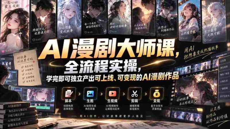 AI漫剧大师课,全流程实操,学完即可独立产出可上线、可变现的AI漫剧作品-一起发