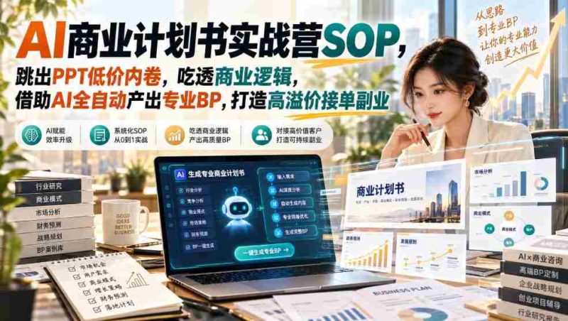 零水印】AI商业计划书实战课程,告别PPT低廉竞争,深度解析商业策略,利用AI技术高效生成专业BP,构建高价值兼职业务-一起发