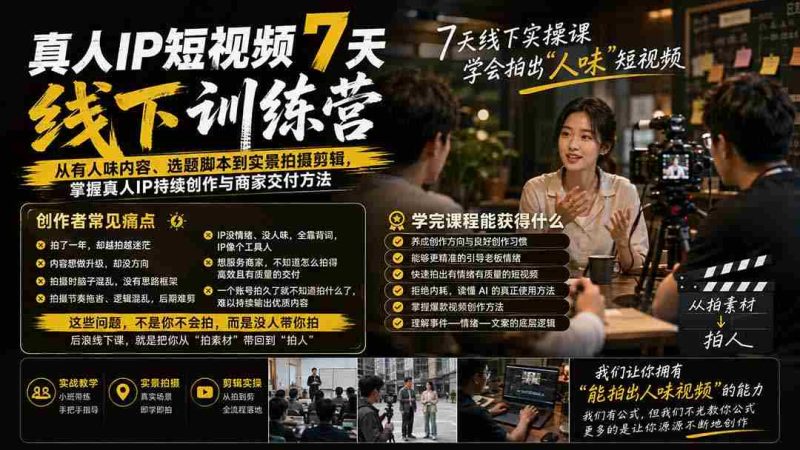 (20278期)真人IP短视频7天训练营-更新:从有人味内容、选题脚本到实景拍摄剪辑,掌握真人IP持续创作与商家交付方法-一起发