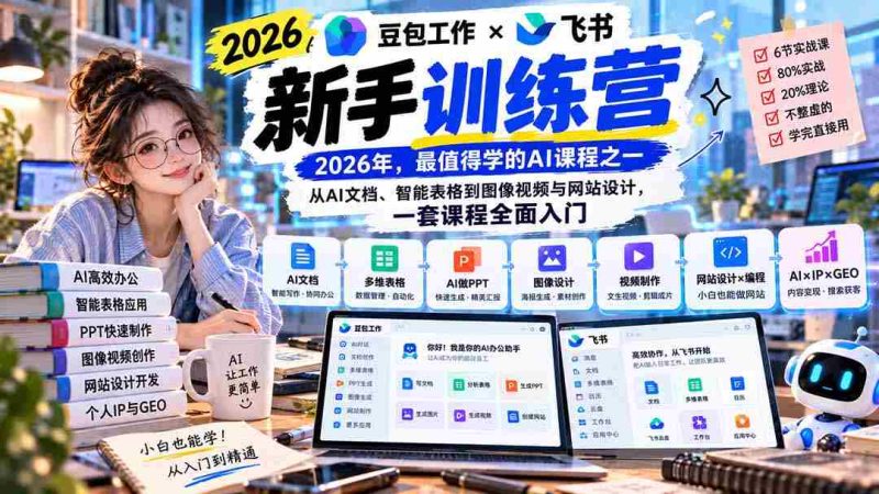2026豆包职场启航,飞书新手特训营9月新篇章:AI文档、智能表格,图像视频,网站设计,一站式课程助你轻松入门-一起发