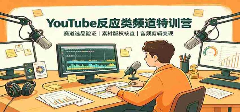 YouTube反应类频道特训营:赛道选品验证,素材版权核查,音频剪辑变现-一起发