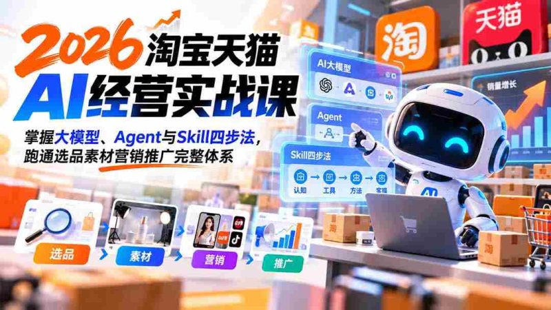 【无水印】2026淘宝天猫AI经营实战课:掌握大模型、Agent与Skill四步法,跑通选品素材营销推广完整体系-一起发