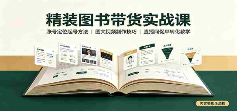精装图书带货实战课:账号定位起号方法,图文视频制作,促单转化教学-一起发