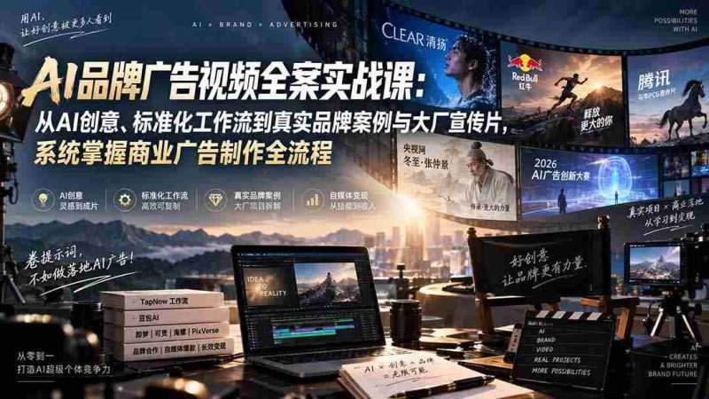 AI品牌广告视频全案实战课:从AI创意、标准化工作流到真实品牌案例与大厂宣传片,系统掌握商业广告制作全流程-一起发