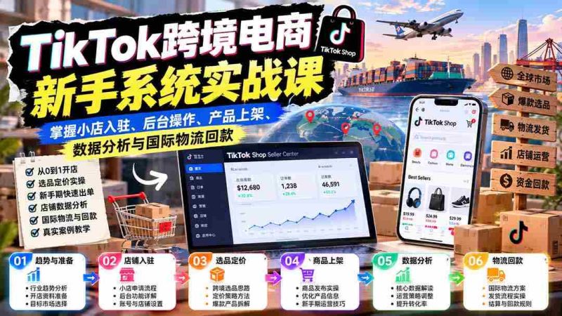 新手速成指南：TikTok跨境电商实操课程全解析——轻松掌握店铺入驻、运营管理、上架技巧、数据解析及跨境收款-一起发