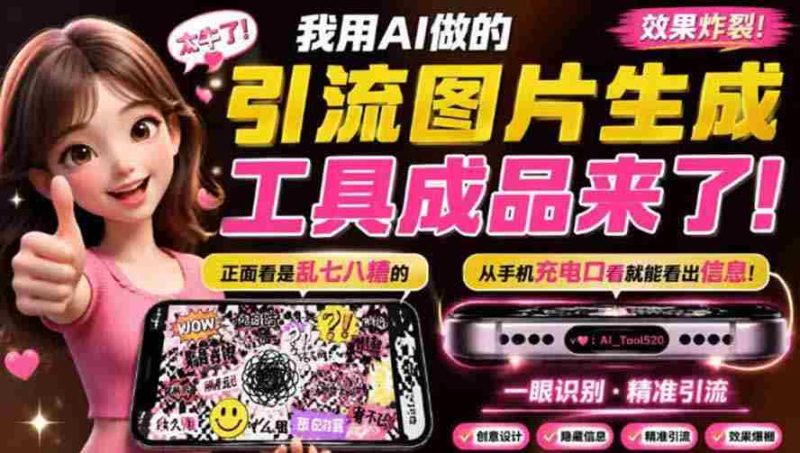 （20183期）自媒体引流工具来了，把你的微信藏到图片中，正面看是乱七八糟的乱码，手机平躺从充电口看就能看出实际内容-一起发