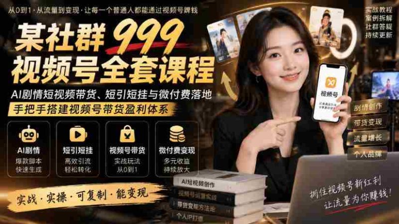 全新社群视频号教程大放送:AI剧本短视频带货策略,轻松实现短链高收益,实操搭建视频号盈利模式-一起发