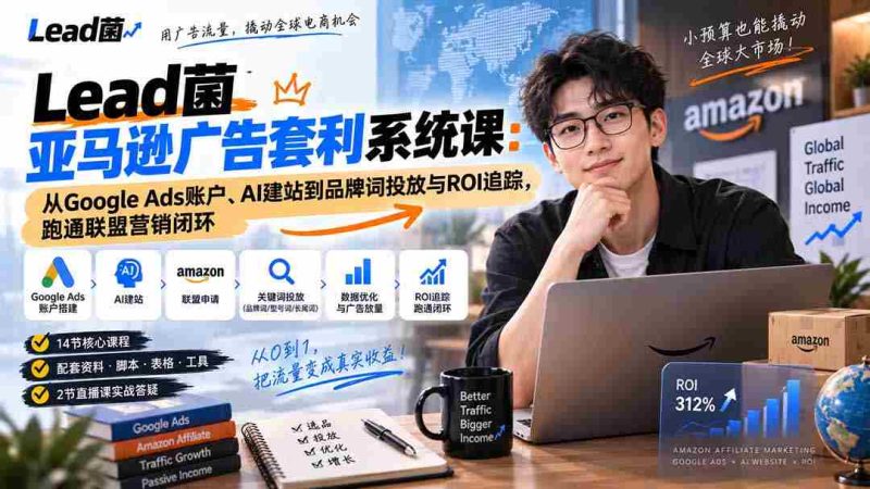 Lead菌亚马逊广告套利系统课:从Google Ads账户、AI建站到品牌词投放与ROI追踪,跑通联盟营销闭环-一起发