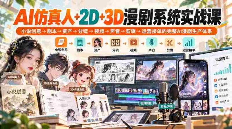 零水印】人工智能打造仿真人，2D与3D动画一网打尽，从小说灵感到运营接单，全链路AI漫剧制作流程深度教学-一起发