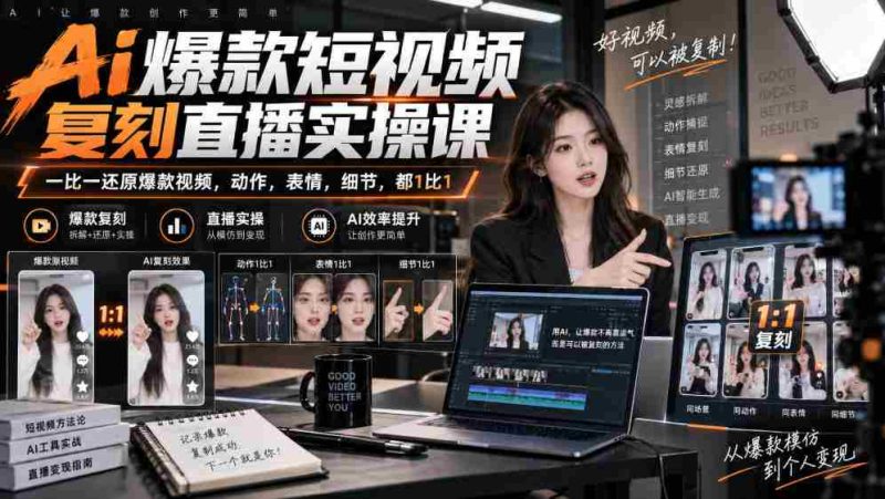 天诺老吴Ai爆款短视频复刻直播实操课，一比一还原爆款视频，动作，表情，细节，都1比1-一起发