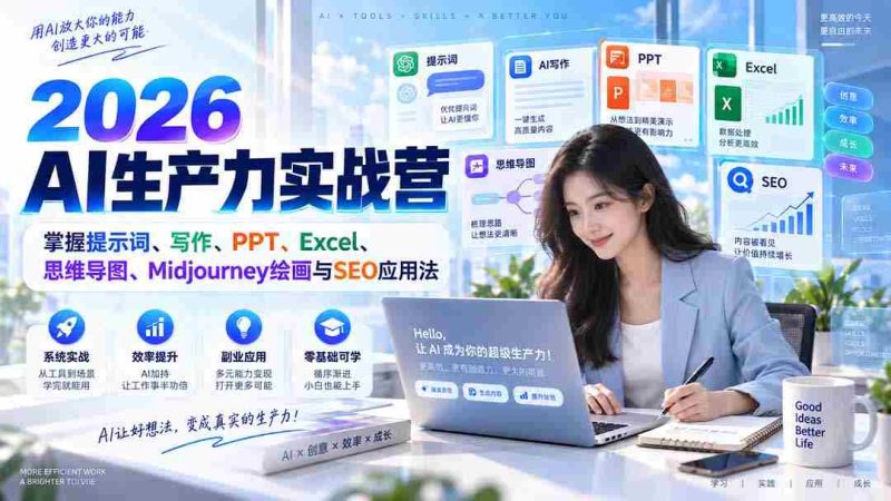(20307期)2026AI生产力实战营:掌握提示词、写作、PPT、Excel、思维导图、Midjourney绘画与SEO应用法-一起发