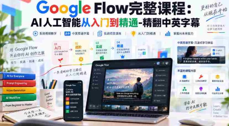 高清呈现】Google Flow全程教程:人工智能学习之路,从新手到高手,中英字幕全收录-一起发