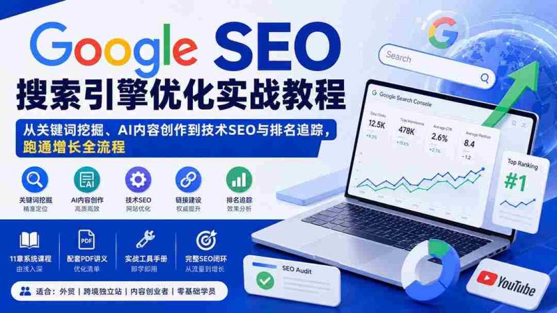 （20241期）Google SEO搜索引擎优化实战教程：从关键词挖掘、AI内容创作到技术SEO与排名追踪，跑通增长全流程-一起发