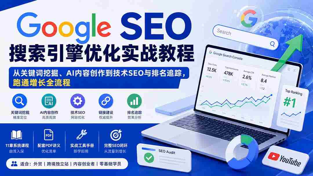 （20241期）Google SEO搜索引擎优化实战教程：从关键词挖掘、AI内容创作到技术SEO与排名追踪，跑通增长全流程-一起发