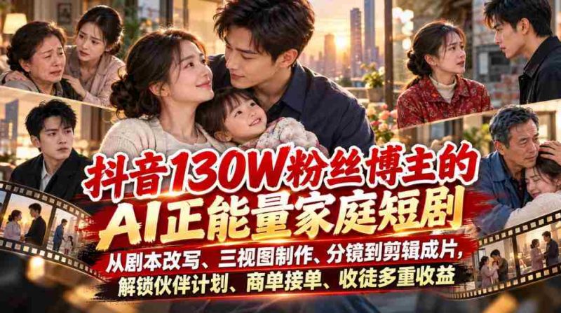 抖音红人130万粉丝打造AI家庭喜剧,剧本改编、三维制作、镜头设计至剪辑成片,揭秘伙伴计划、商务合作、收徒多渠道盈利之道-一起发