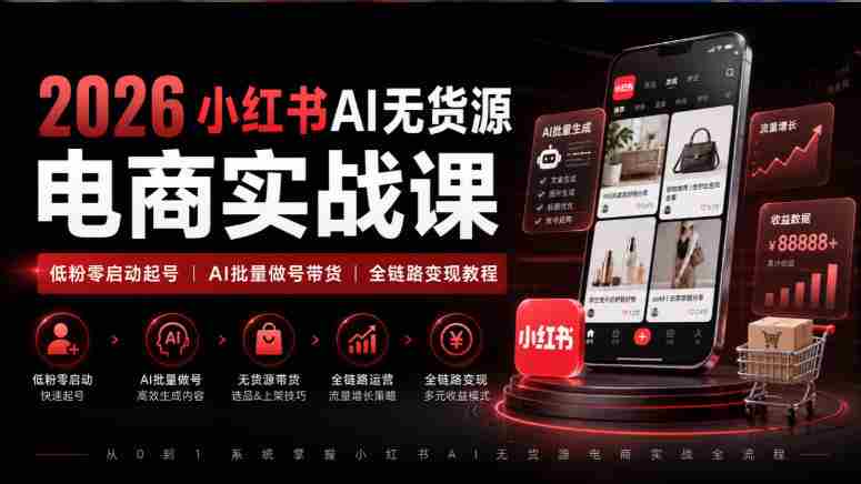 2026年小红书AI电商课程：从零粉丝起步，AI技术助力全链路带货变现攻略-一起发