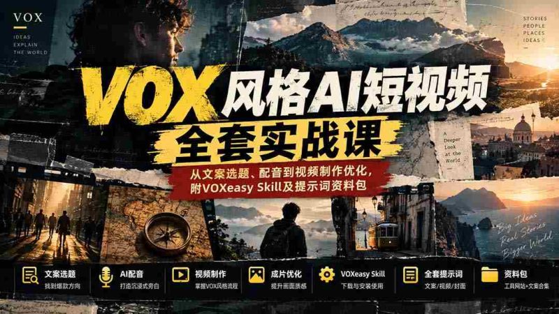 零水印】深度解析VOX风AI短视频制作:涵盖选题、配音及视频优化技巧,附赠VOXeasy技能库与提示词宝典-一起发