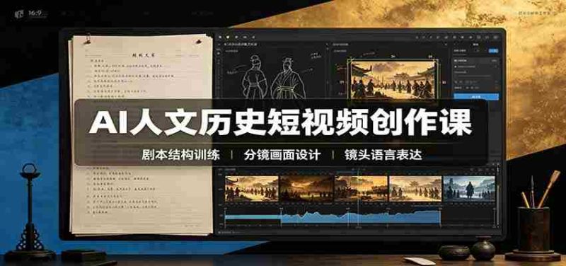 AI人文历史短视频创作课:赛道对标、剧本分镜制图,掌握视频完整产出流程-一起发