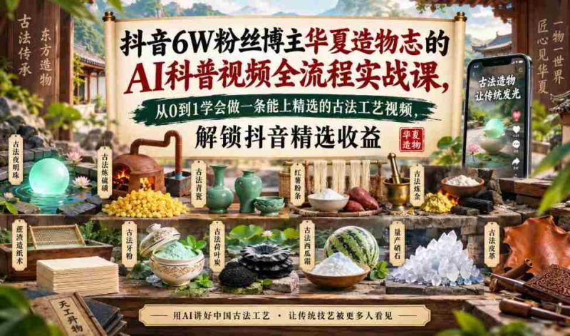 揭秘:抖音红人华夏造物志带你AI实操,打造爆款古法工艺短视频,轻松解锁抖音精选收益通道-一起发