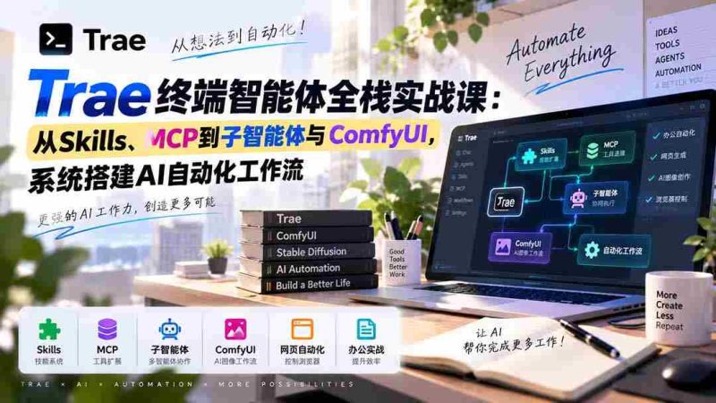 Trae终端智能体全栈实战课:从Skills、MCP到子智能体与ComfyUI,系统搭建AI自动化工作流-一起发