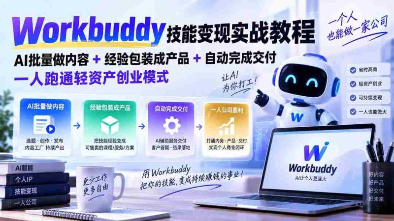 Workbuddy技能变现实战教程:AI批量做内容+经验包装成产品+自动完成交付,一人跑通轻资产创业模式-一起发