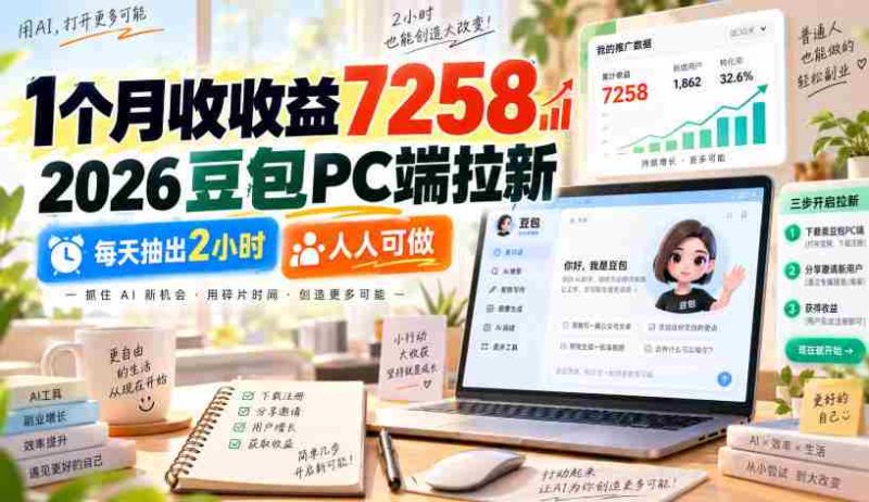 30天赚得7258元收益,2026年豆包平台电脑端招募新用户,仅需每日投入2小时,轻松参与赚钱机会-一起发