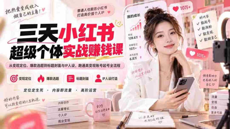 (20331期)三天小红书超级个体实战赚钱课:从变现定位、爆款选题到标题封面与IP人设,跑通高变现账号起号全流程-一起发