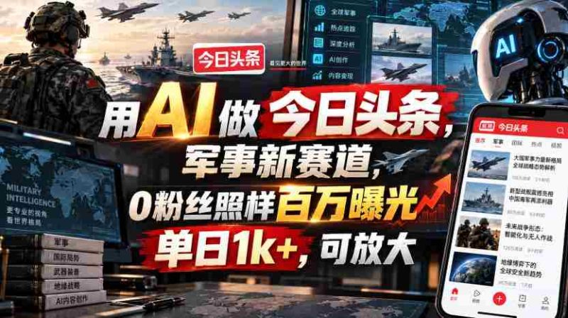 用AI做今日头条,军事新赛道,0粉丝照样百万曝光,单日1k+,可放大-一起发