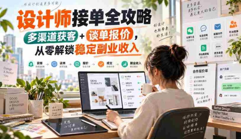 设计师副业秘籍:零水印设计订单攻略,多途径吸客谈价,开启稳定副业收入之路-一起发