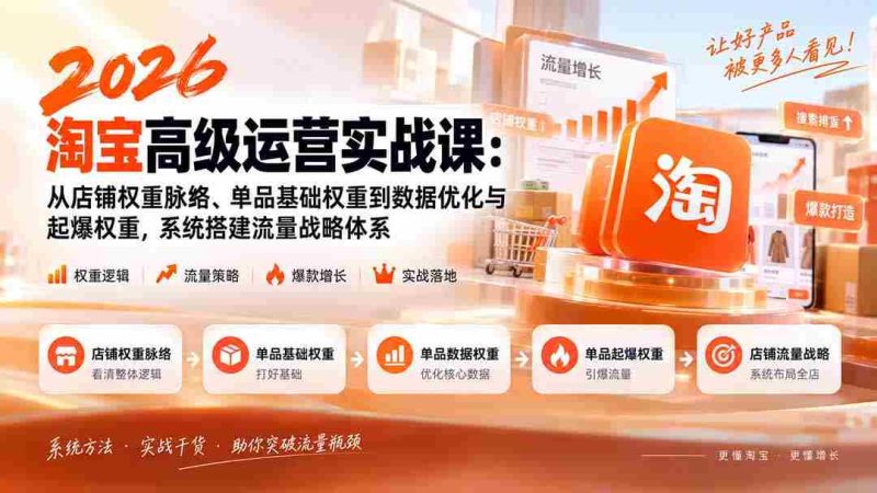 2026淘宝高级运营实战课:从店铺权重脉络、单品基础权重到数据优化与起爆权重,系统搭建流量战略体系-一起发