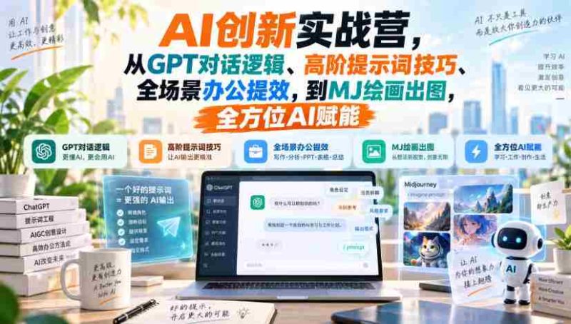 AI创新实战营,从GPT对话逻辑、高阶提示词技巧、全场景办公提效,到MJ绘画出图,全方位AI赋能-一起发