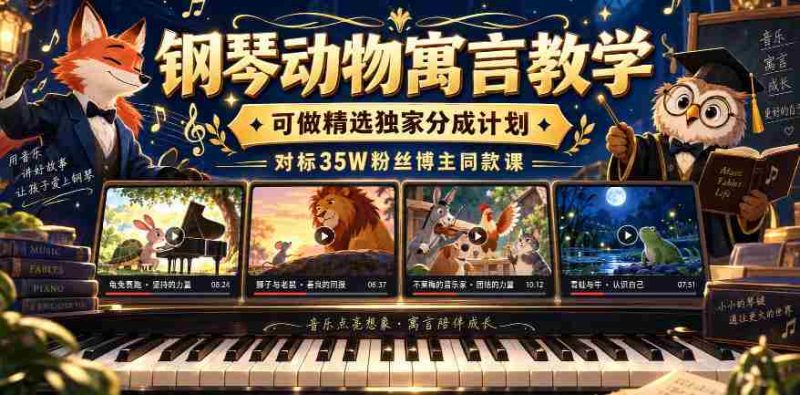 钢琴动物寓言教学，可做精选独家分成计划，对标35W粉丝博主同款课-一起发