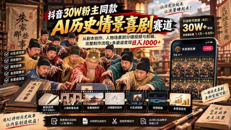 揭秘抖音30万粉丝博主热推AI历史喜剧:剧本到剪辑全流程解析,轻松日赚千元的多元变现之道-一起发