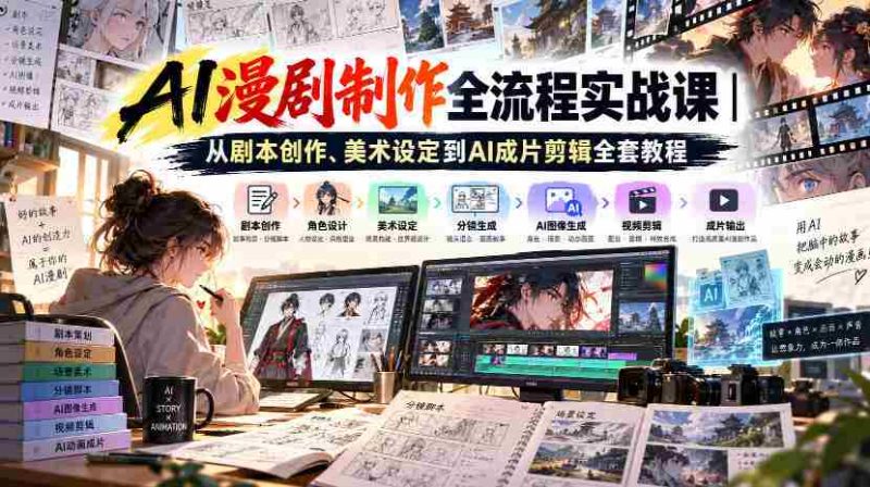 AI漫剧制作全流程实战课|从剧本创作、美术设定到AI成片剪辑全套教程-一起发