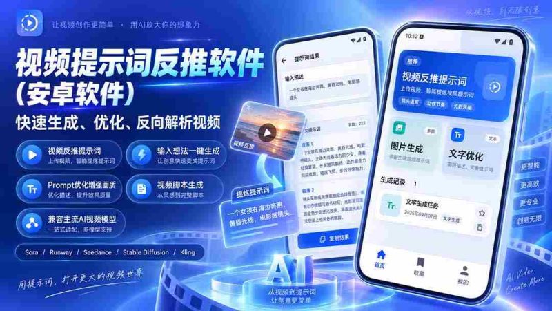 (20301期)视频提示词反推软件(安卓软件),快速生成、优化、反向解析视频-一起发