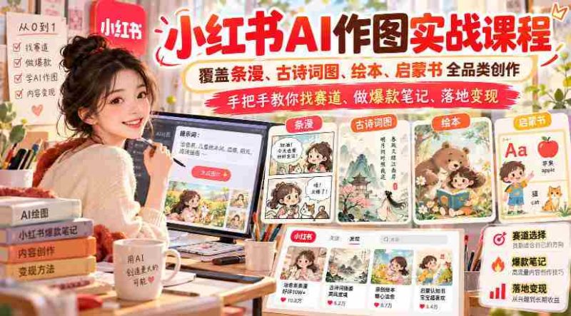 探索小红书AI绘图新境界:全方位学习条漫、古风插图、绘本创作,实战攻略助你挖掘热门领域,打造爆款笔记,实现盈利变现-一起发