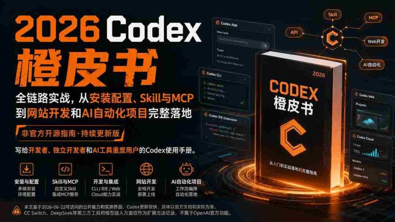 (20105期)2026Codex橙皮书:全链路实战,从安装配置、Skill与MCP到网站开发和AI自动化项目完整落地-一起发