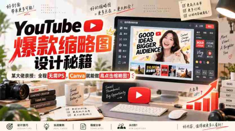 YouTube爆款缩略图设计秘籍,某油管大佬(610万订阅者)亲授,全程无需PS,Canva就能做高点击缩略图!【原创双语字幕】-一起发