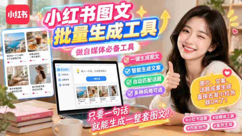 （20300期）小红书图文批量生成工具，话题、文案、配图一键生成，直接发布，做自媒体必备工具-一起发