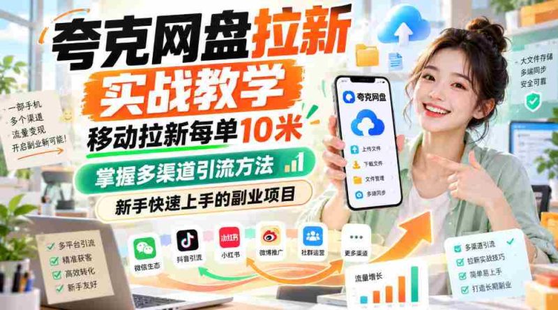 揭秘夸克网盘拉新攻略:移动端每单收益高达10元,多渠道引流技巧,新手副业轻松入门-一起发