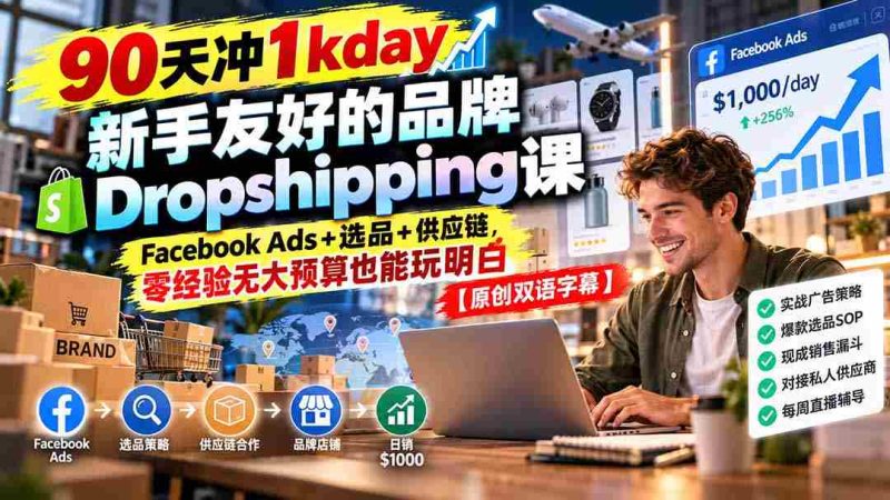 仅需90天,轻松达成1000天销量目标!新手必看:轻松掌握Dropshipping秘诀,Facebook广告、精选产品及供应链全解析【独家双语教学-一起发