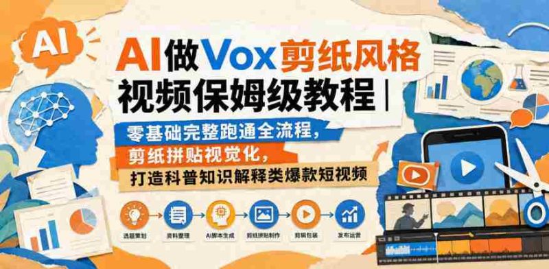 AI做Vox剪纸风格视频保姆级教程｜零基础完整跑通全流程，剪纸拼贴视觉化，打造科普知识解释类爆款短视频-一起发