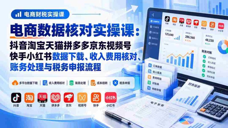 揭秘电商财务高手之路:抖音、淘宝、天猫、拼多多、京东、视频号、快手、小红书数据深度解析与税务合规实操指南-一起发