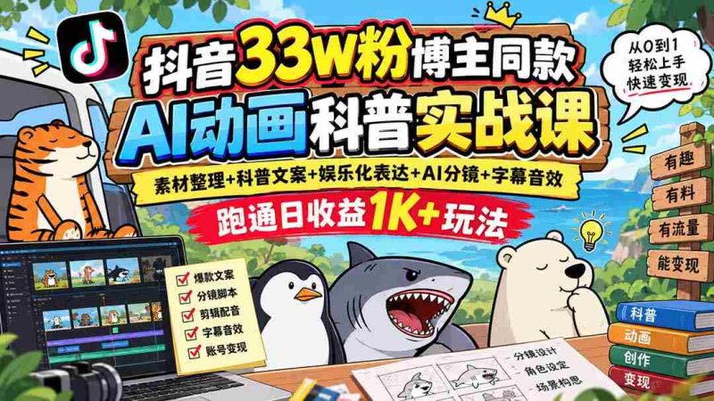 揭秘抖音33万粉丝大V独家AI动画教学:从素材到文案,娱乐表达,AI分镜,字幕音效全攻略,轻松实现日入过千!-一起发