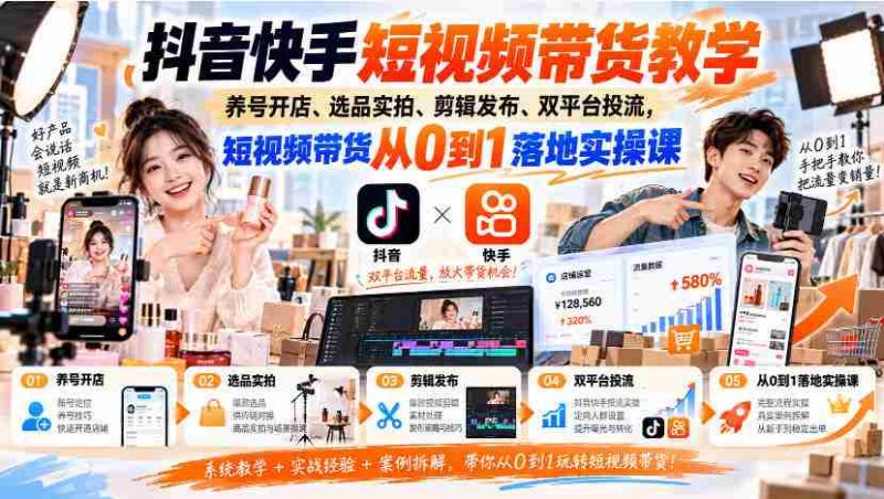 抖音快手短视频营销指南：养号开店技巧、选品拍摄策略、剪辑发布诀窍，双平台流量投放实操课程，带你轻松开启短视频带货之旅-一起发