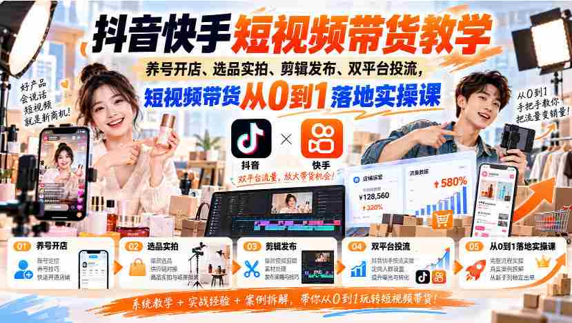 抖音快手短视频营销指南：养号开店技巧、选品拍摄策略、剪辑发布诀窍，双平台流量投放实操课程，带你轻松开启短视频带货之旅-一起发